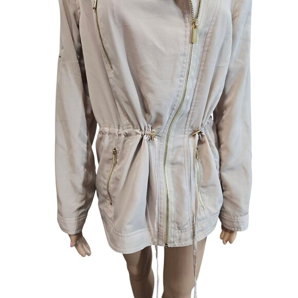 Calvin Klein women's S beige cinch waist roll tab full zip jacket lightweight - Picture 4 of 8